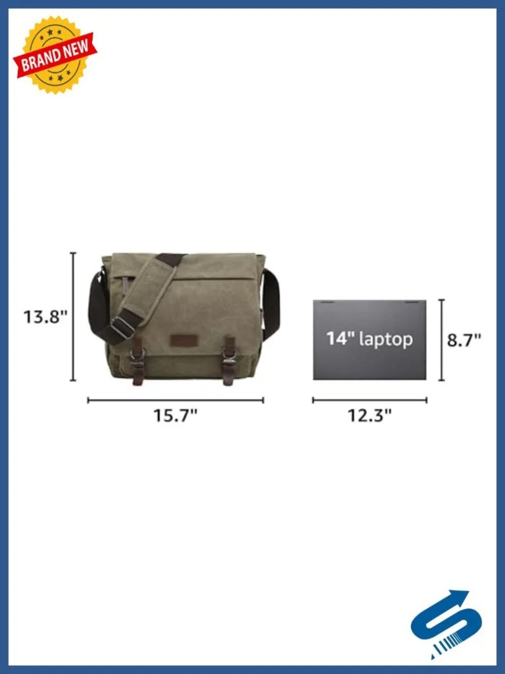 Vintage Canvas Messenger Shoulder Bag Travel Crossbody Purse for 15in Laptop